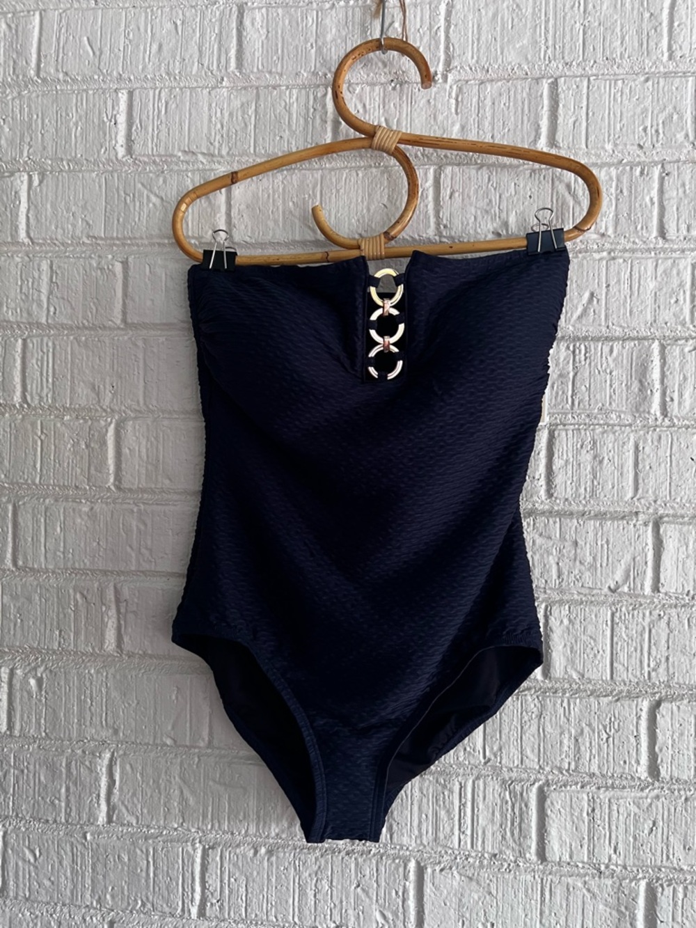 MICHAEL KORS Women’s Sz 10 Navy Bandeau One-Piece w/Gold Ring Detail MSRP $122